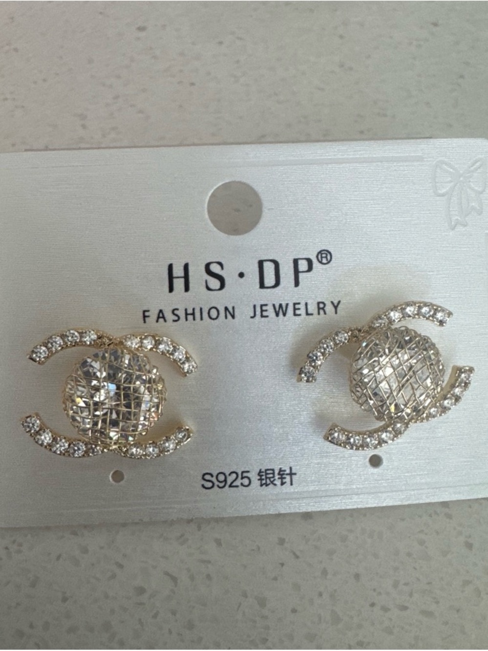 Gold Crystal Interlock Stud Earrings - Gold